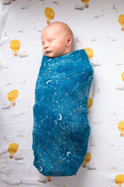Organic Swaddle Set - Fly Me to the Moon (Starry Night + Hot Air Balloon)