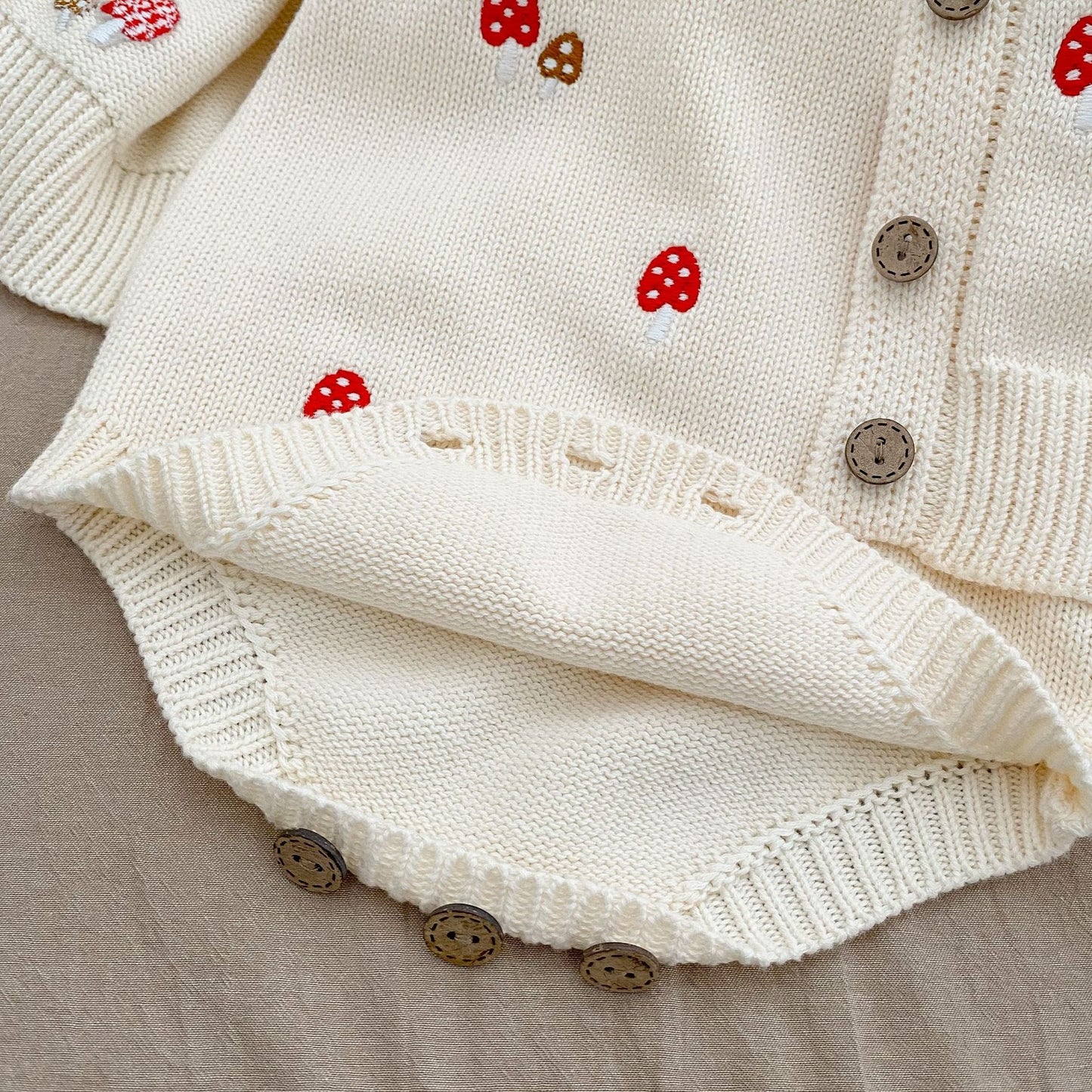 Mushroom Embroidered Sleeveless Onesie & Sweater