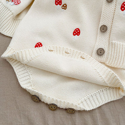 Mushroom Embroidered Sleeveless Onesie & Sweater