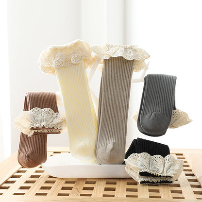 Solid Color Mesh Patched Design Princess Socks