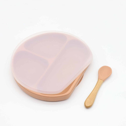 Silicone Compartment Plate With Wooden Spoon