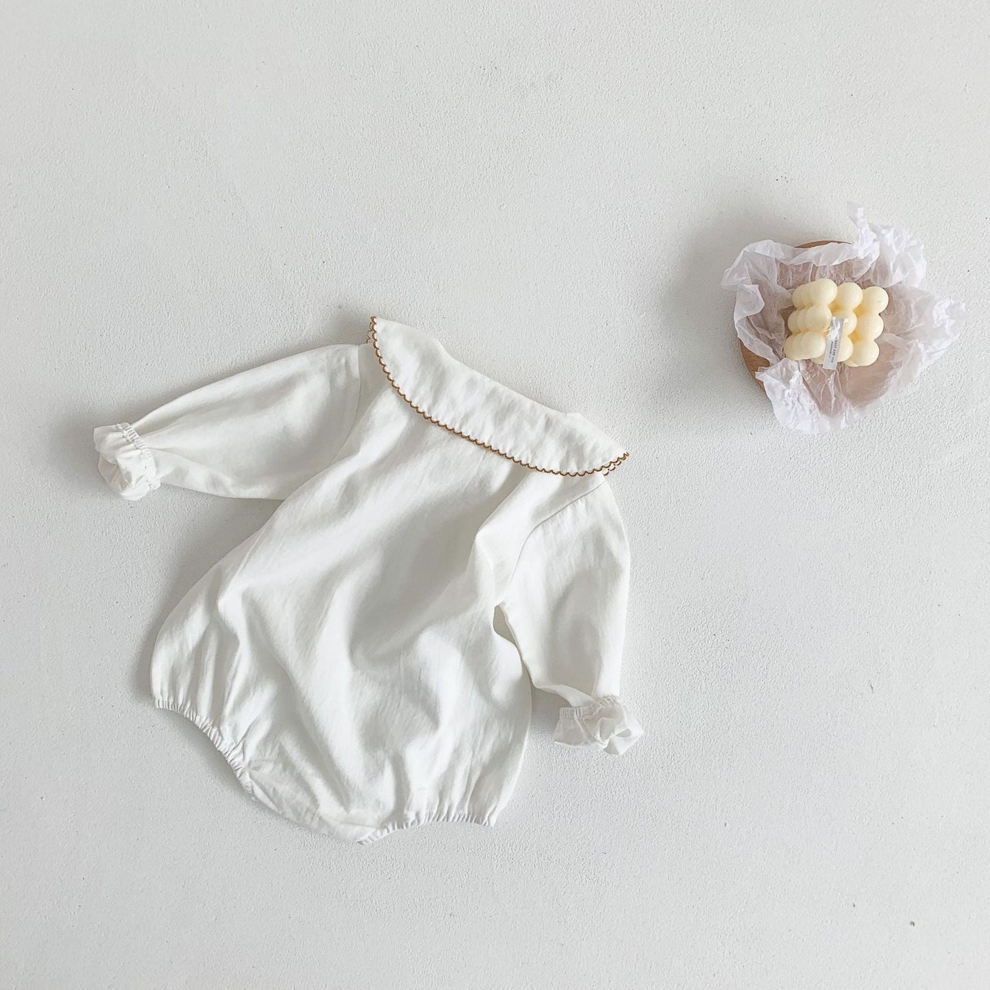Embroidered Lapel Collar Onesie