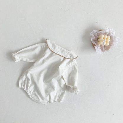 Embroidered Lapel Collar Onesie