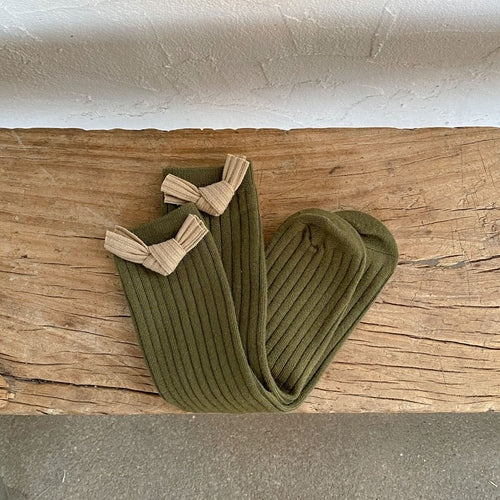 Solid Color Bow Patched Design Mid Tube Socks