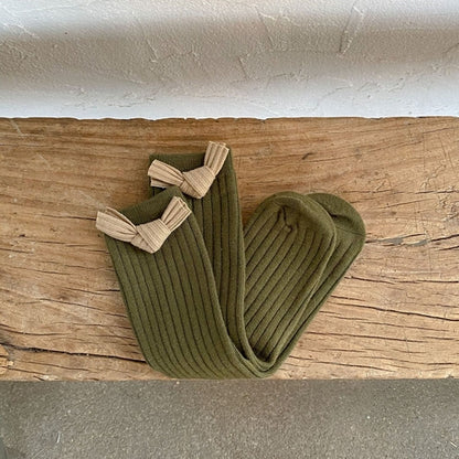 Solid Color Bow Patched Design Mid Tube Socks