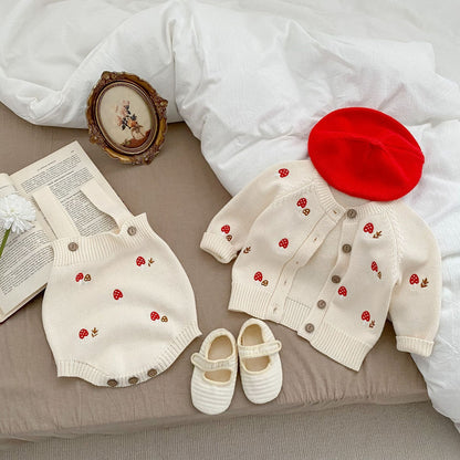 Mushroom Embroidered Sleeveless Onesie & Sweater