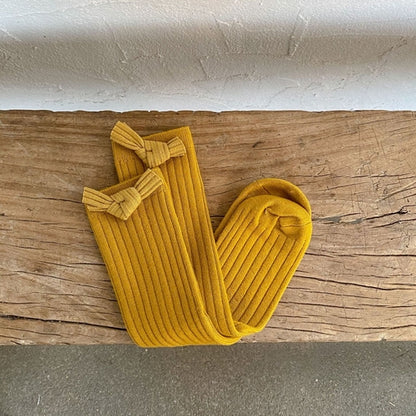 Solid Color Bow Patched Design Mid Tube Socks