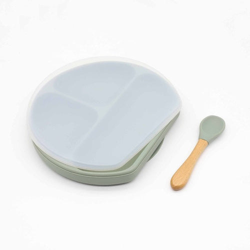 Silicone Compartment Plate With Wooden Spoon