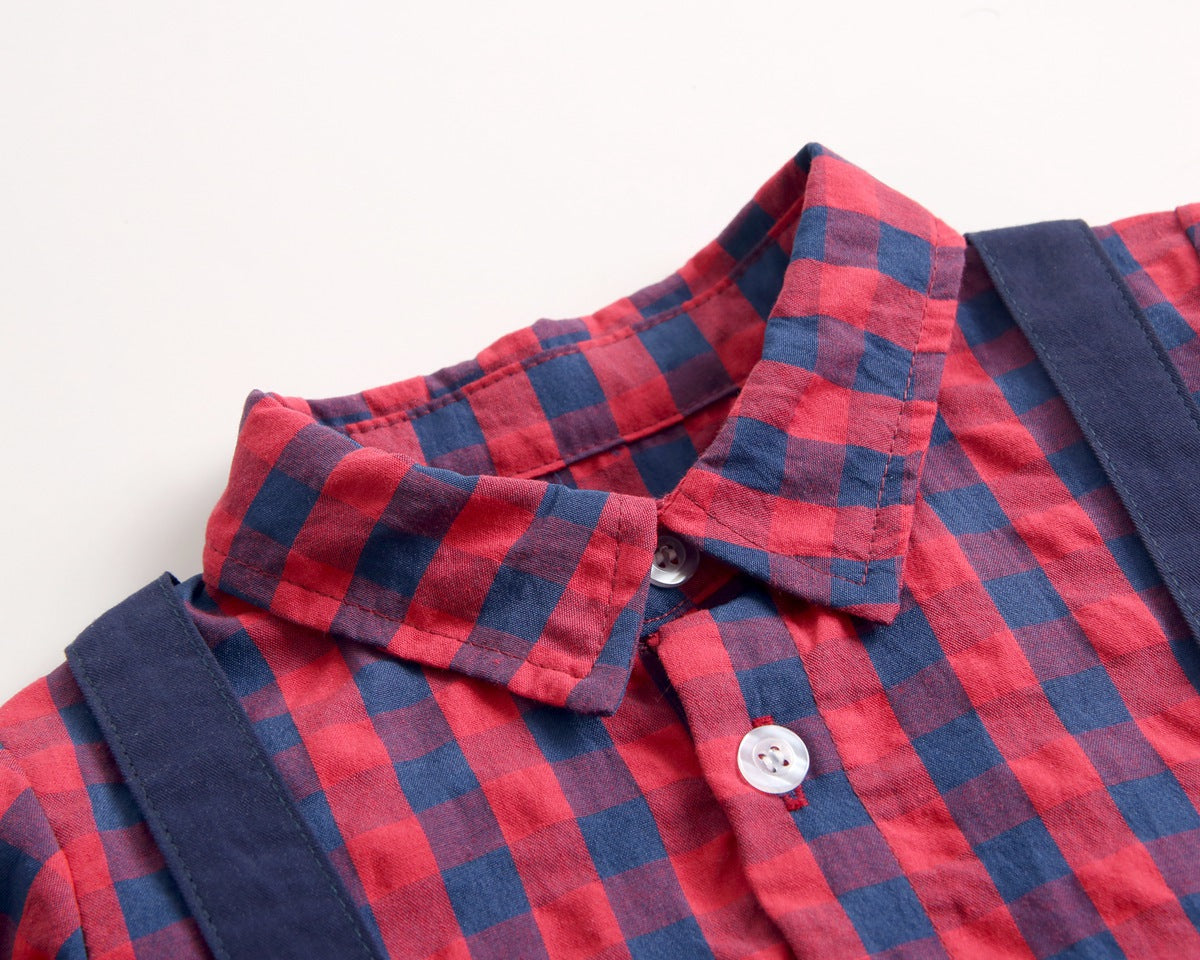 Plaid Lapel Bodysuit Onesie