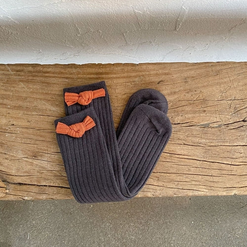 Solid Color Bow Patched Design Mid Tube Socks