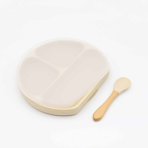 Silicone Compartment Plate With Wooden Spoon