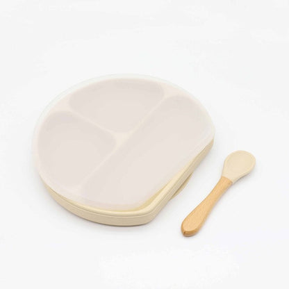 Silicone Compartment Plate With Wooden Spoon