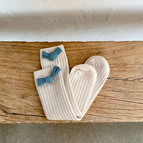 Solid Color Bow Patched Design Mid Tube Socks