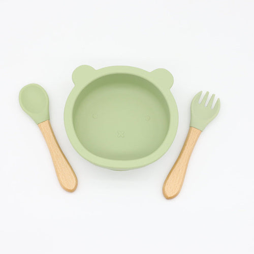 Bear Shape Food Training Silicone Bowl With Spoon Tableware