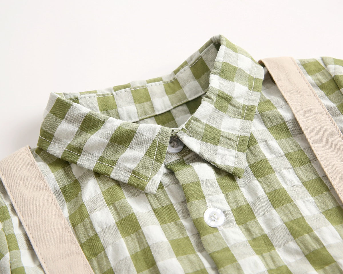 Plaid Lapel Bodysuit Onesie