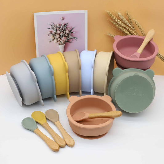 Bear Shape Food Training Silicone Bowl With Spoon Tableware