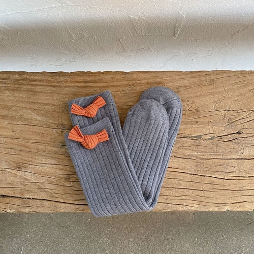 Solid Color Bow Patched Design Mid Tube Socks