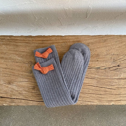 Solid Color Bow Patched Design Mid Tube Socks