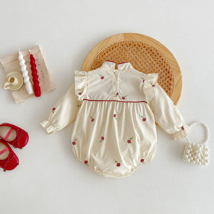 Rose Print Baby Girls Long Sleeve Onesie