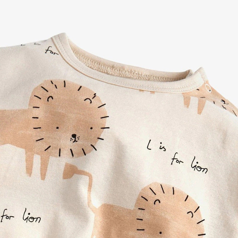 Cartoon Lion Hoodie Casual Set