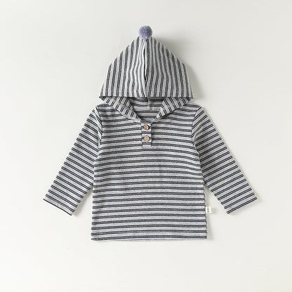 Striped Pattern Long Sleeve Hooded Top