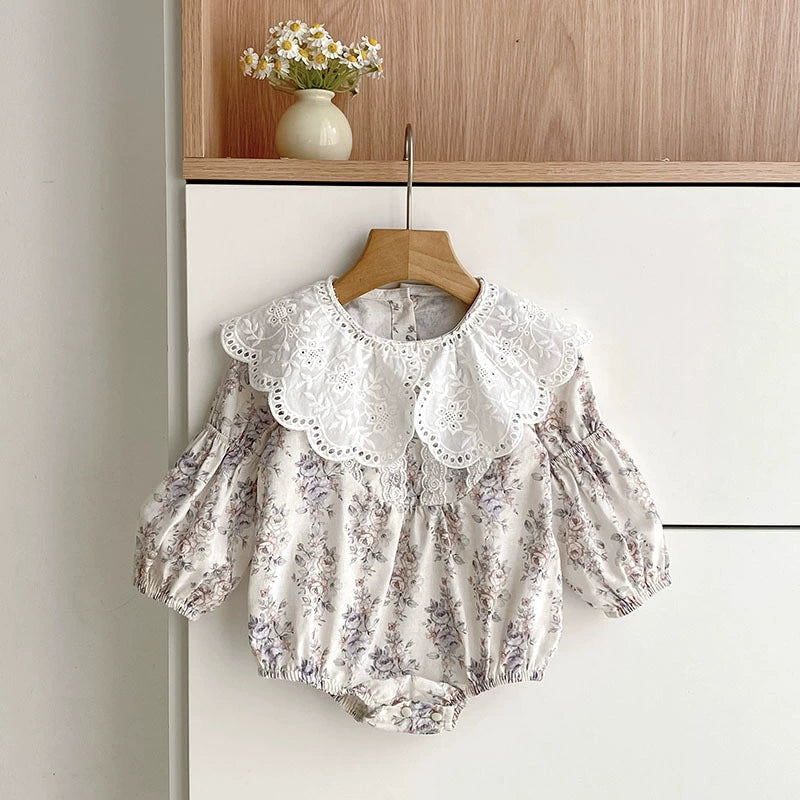 Flower Pattern Long Sleeve Onesie & Dress