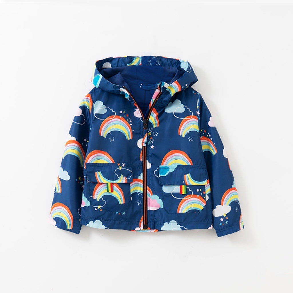 Rainbow/Dinosaur Graphic Long Sleeve Zipper Jacket