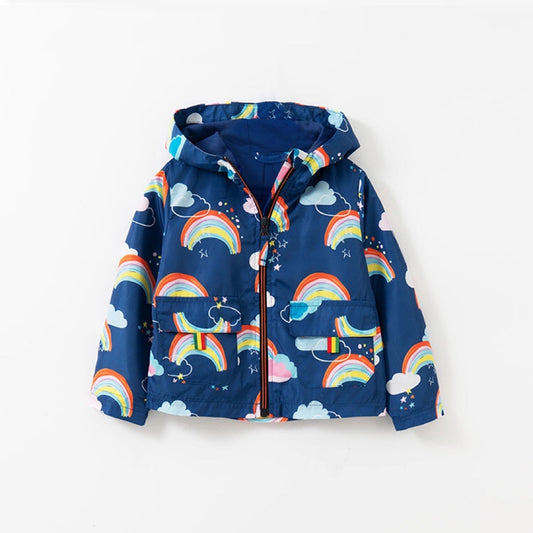 Rainbow/Dinosaur Graphic Long Sleeve Zipper Jacket