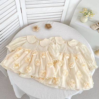 Flowers Pattern Long-Sleeved Peter Pan Collar Dress