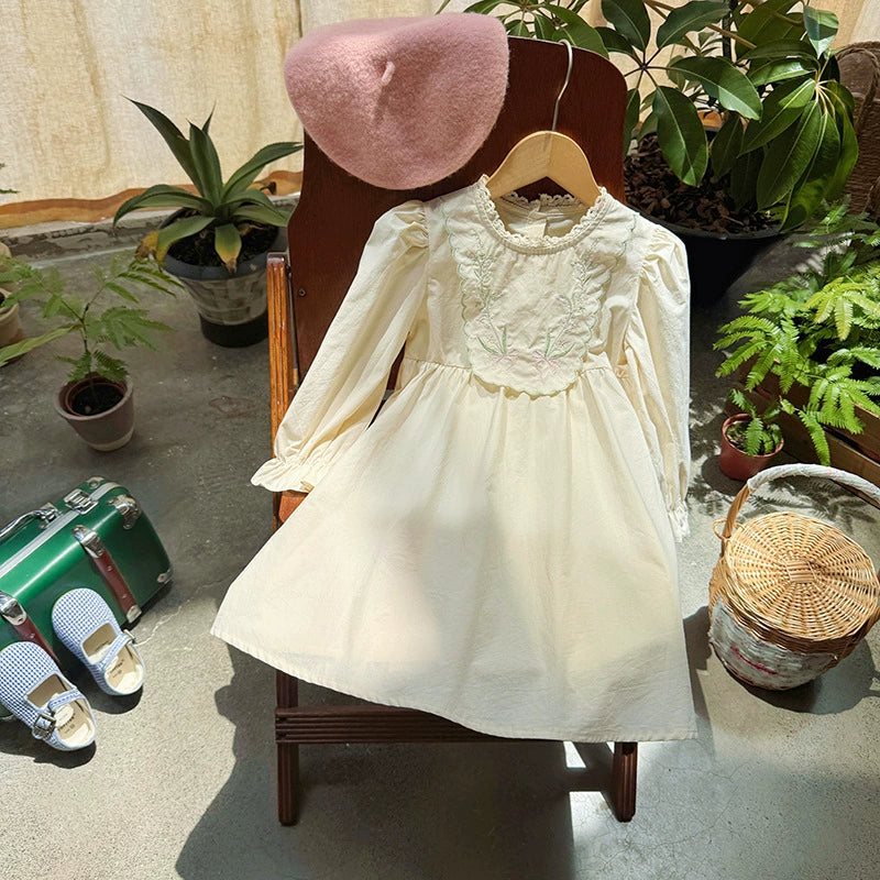 Flowers Embroidery Pattern Long Dress