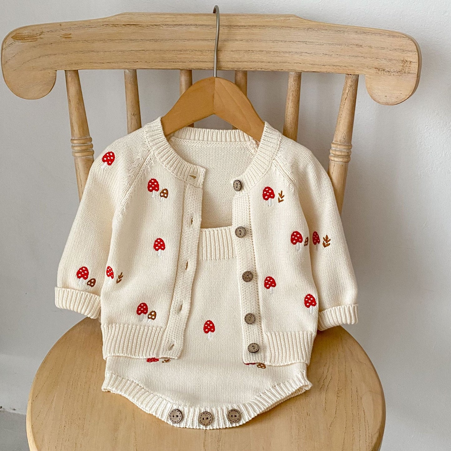 Mushroom Embroidered Sleeveless Onesie & Sweater