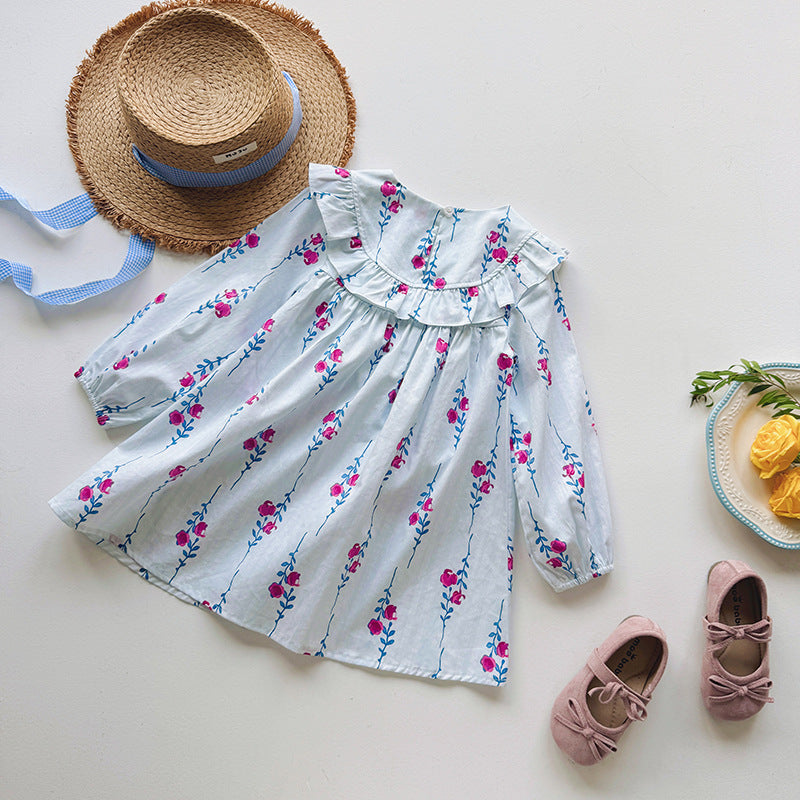 Floral Pattern Long Sleeve Crew Neck Dress