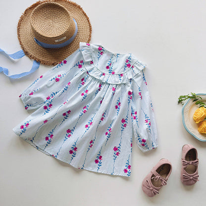 Floral Pattern Long Sleeve Crew Neck Dress