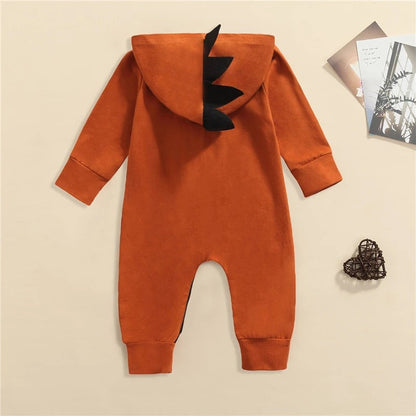 Dinosaur Shape Zipper Front Romper With Hat