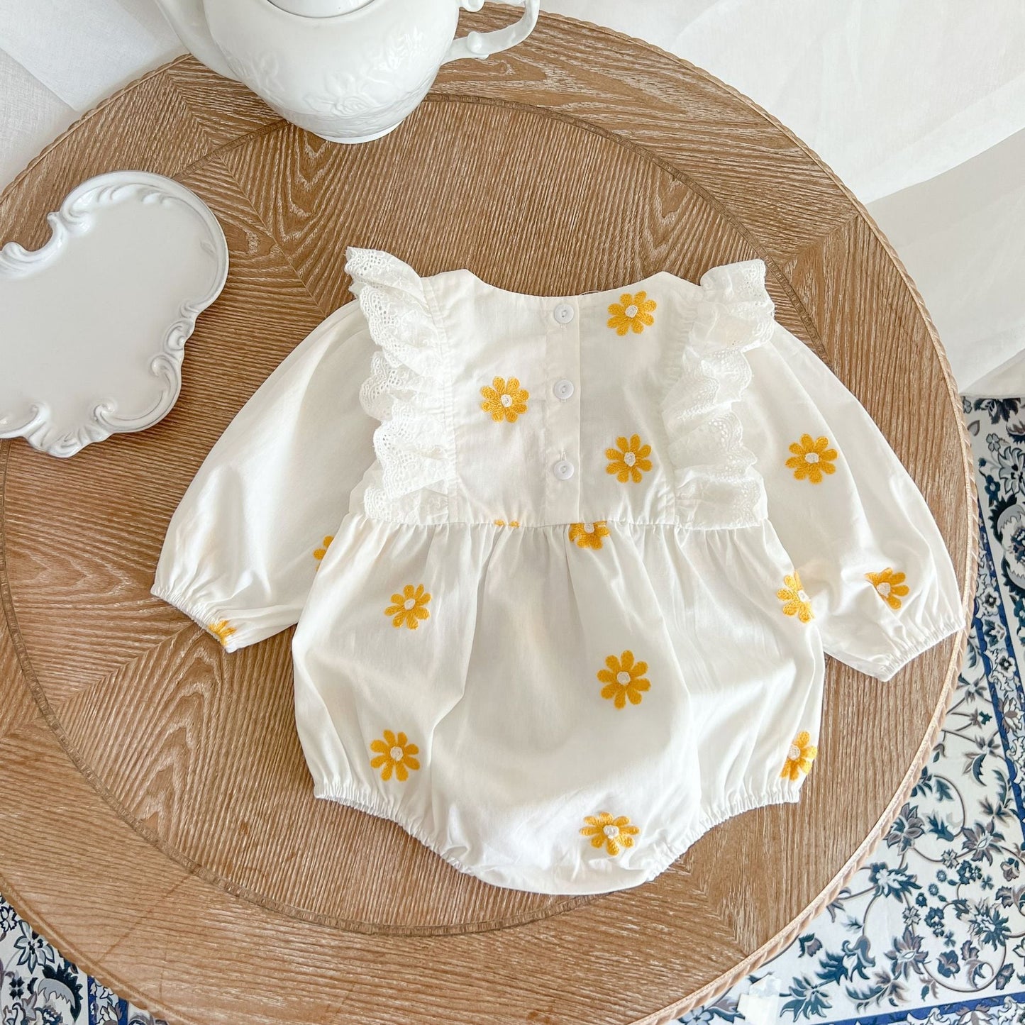 Floral Embroidered Ruffle Onesie