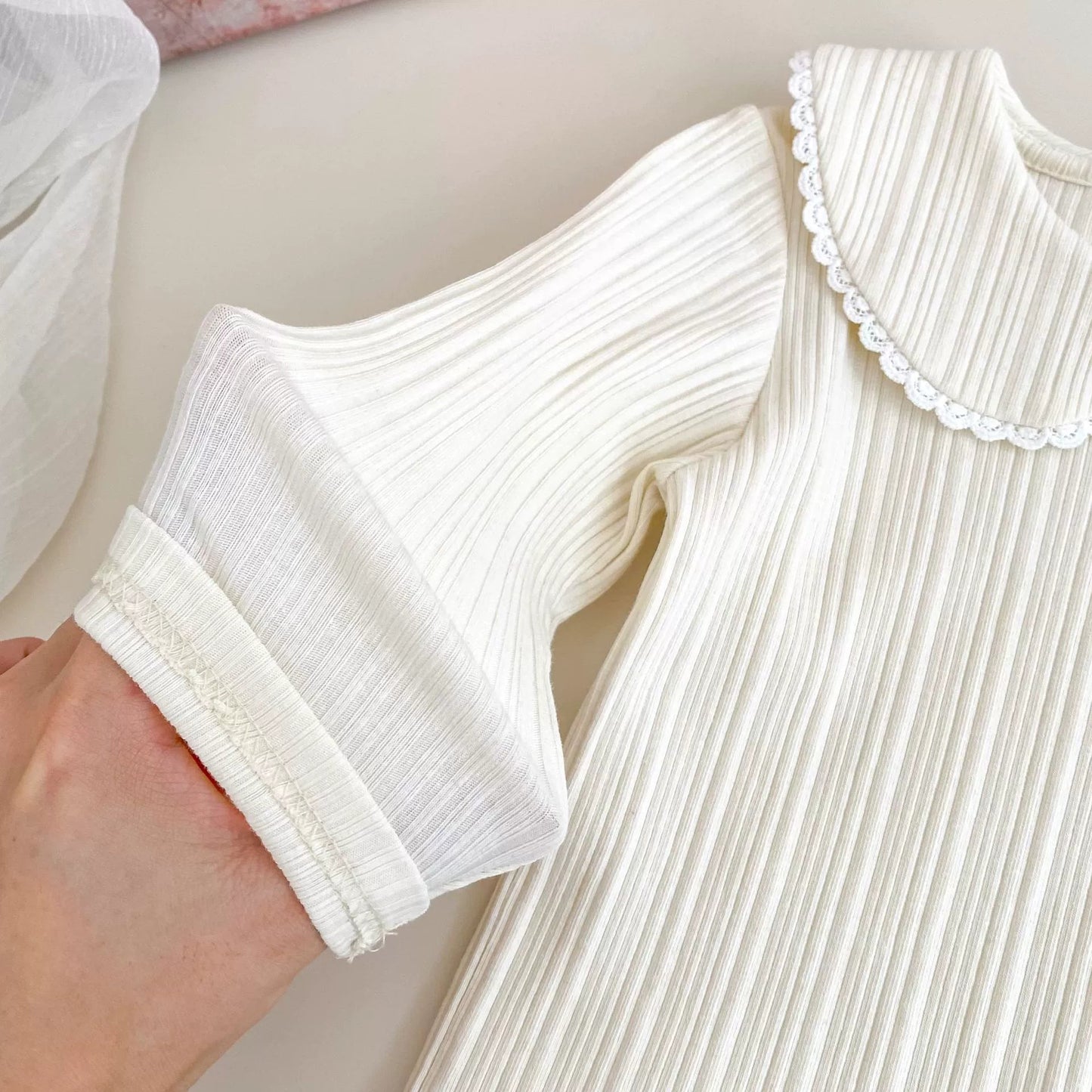 Solid Color Long Sleeve Striped Pattern Top