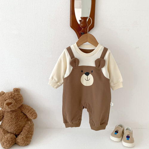 Long Sleeve Teddy Bear Pattern Onesie