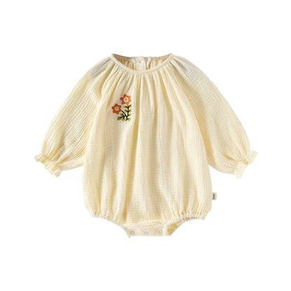 Long Sleeve Flower Embroidered Onesie