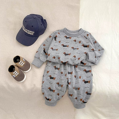 Letters & Puppy Pattern Pullover and Pants Set