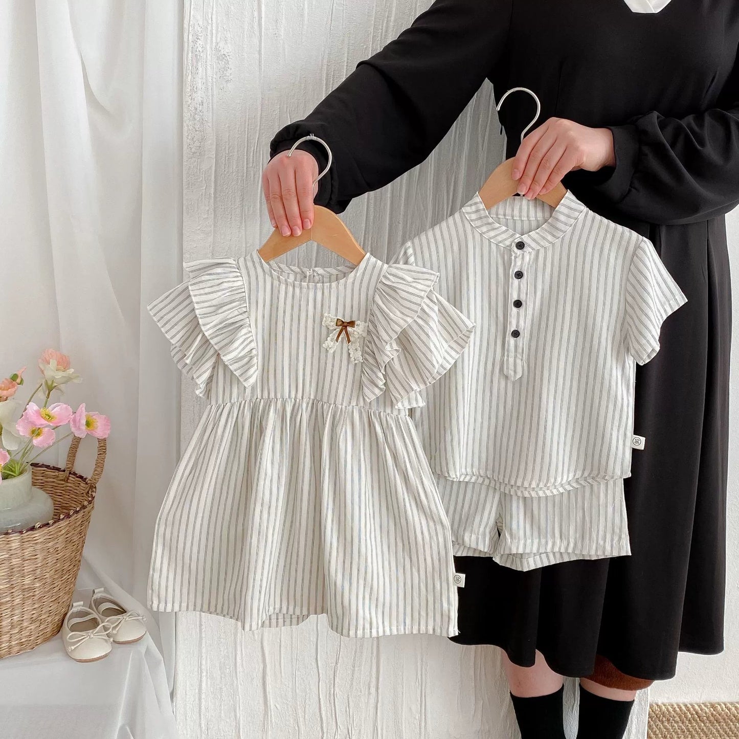 Short Sleeve Striped Top & Shorts Set