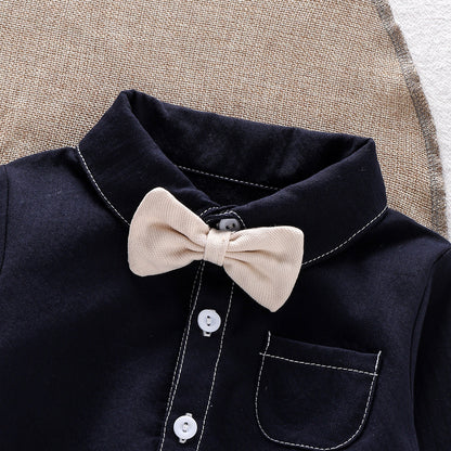 Long Sleeve Single Breasted Turn-Down Collar Onesie