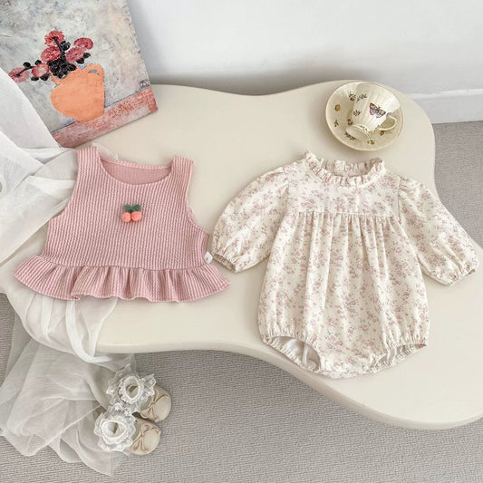 Cherry Decorated Sleeveless Onesie & Vest
