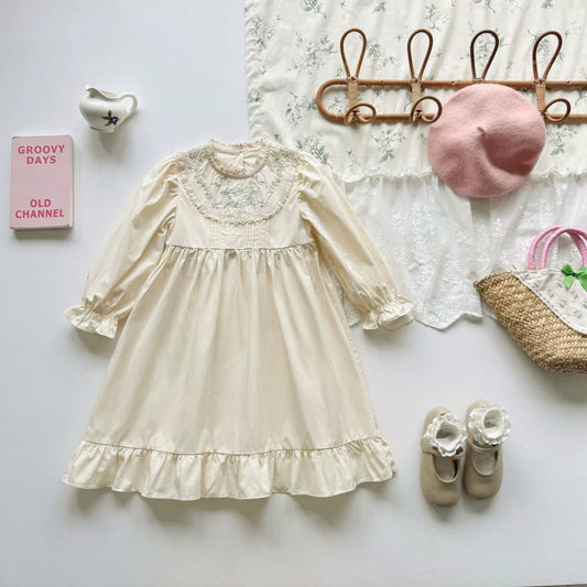 Flower Embroidery Pattern Long Sleeve Dress