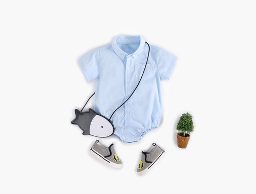 Buttoned Shirt Short Sleeve Onesie