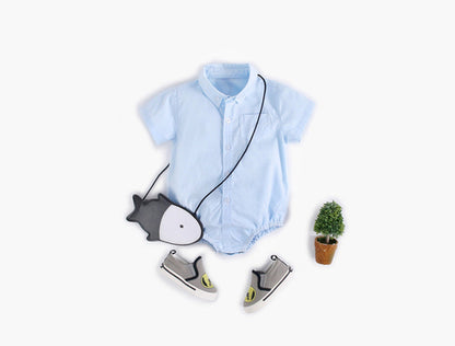Buttoned Shirt Short Sleeve Onesie
