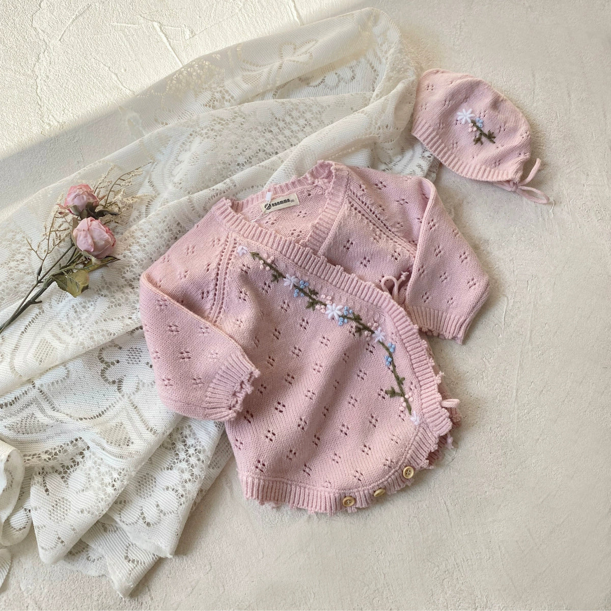 Pink Eyelet V-Neck Onesie