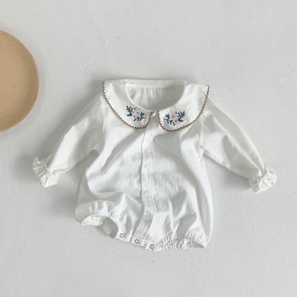 Embroidered Lapel Collar Onesie