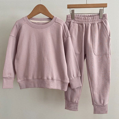 Casual Solid Color Long Sleeve Pullover and Pants Set
