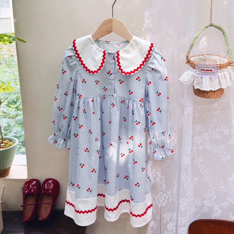 Cherry Pattern Long Sleeve Dress