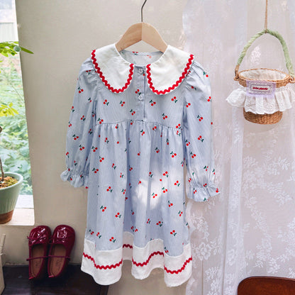 Cherry Pattern Long Sleeve Dress